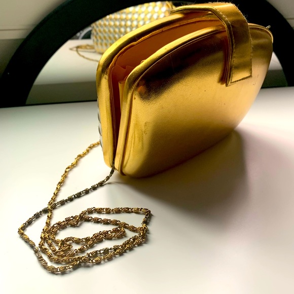 Vintage Woven Fiona Silver and Gold Hard Clutch Purse with Chain - Picture 7 of 11